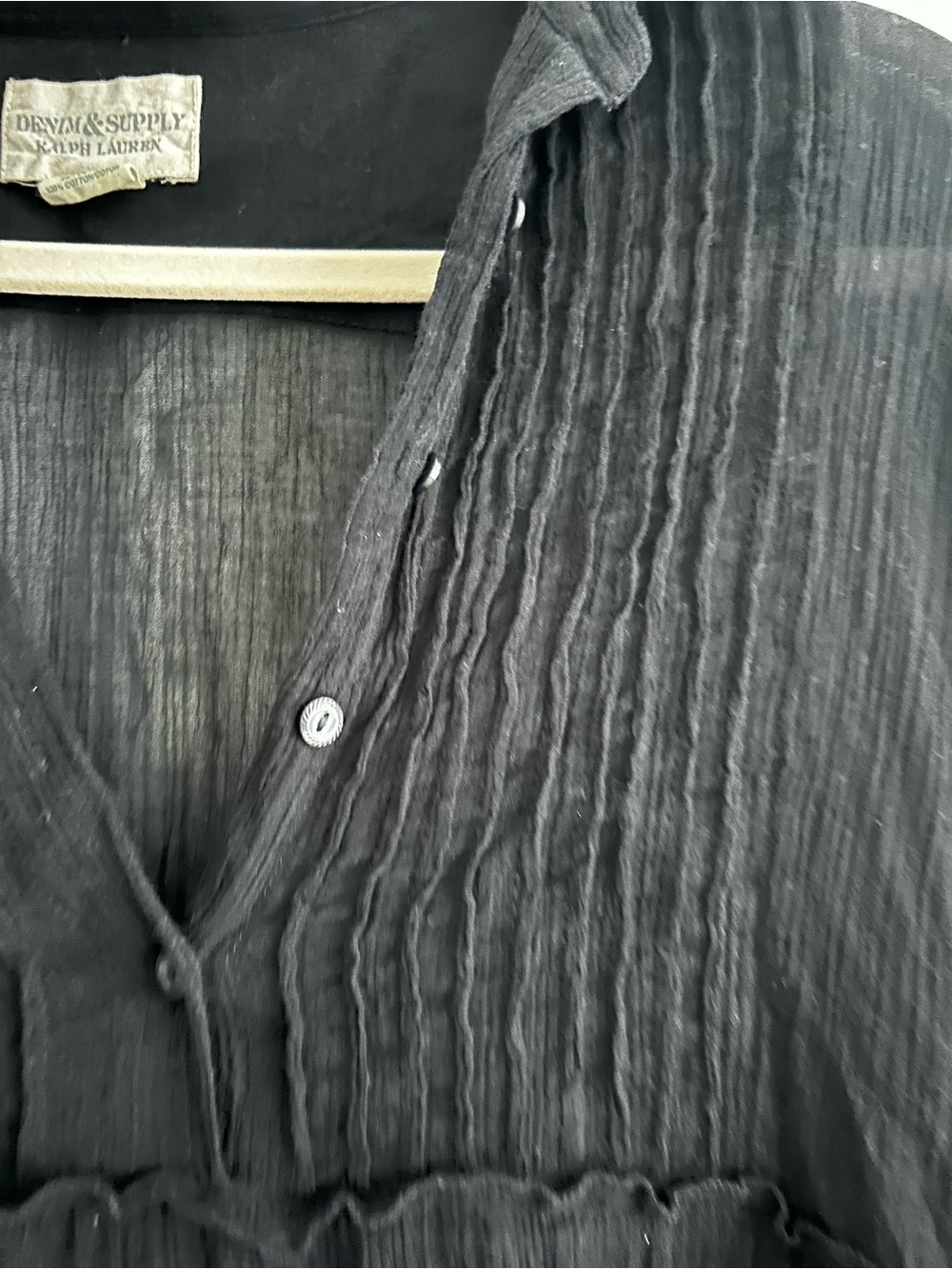 Denim & Supply Ralph Lauren Black Tiered Pintuck Button-Up Tunic - Picture 4 of 5